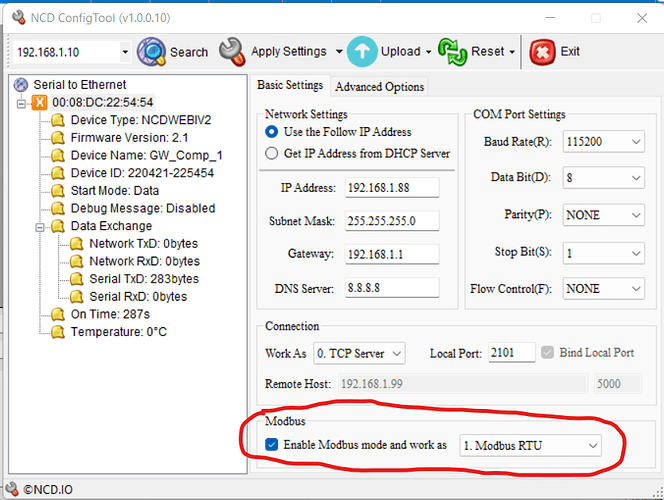 Config Ip y Modbus RTU